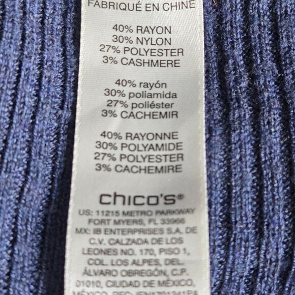 Chicos Womens Small Cashmere Blend Rib Knit Navy Blue Scoop Neck Tunic Top Shirt - Picture 4 of 4